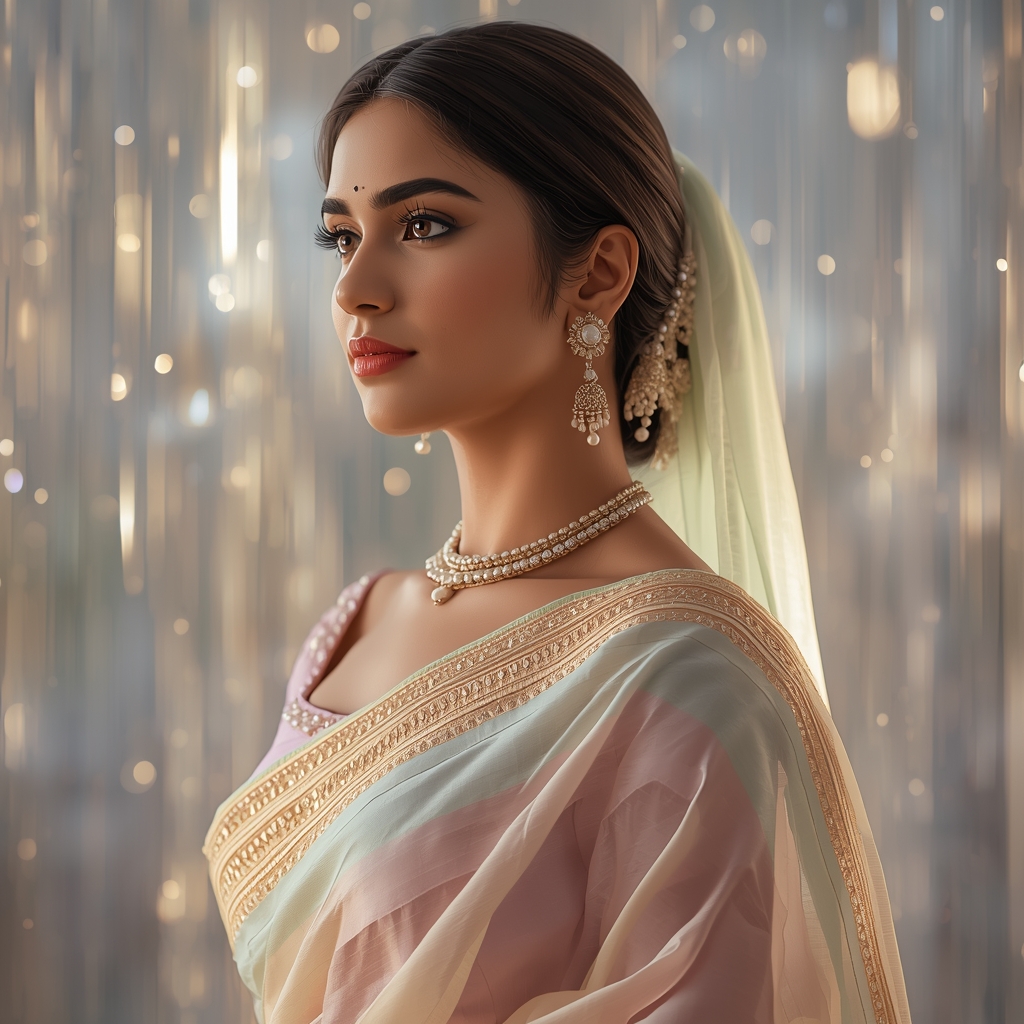 Best AI Image Prompt Indian Beauty Pastel Saree Light Magic | Gemini Ai Saree Prompt