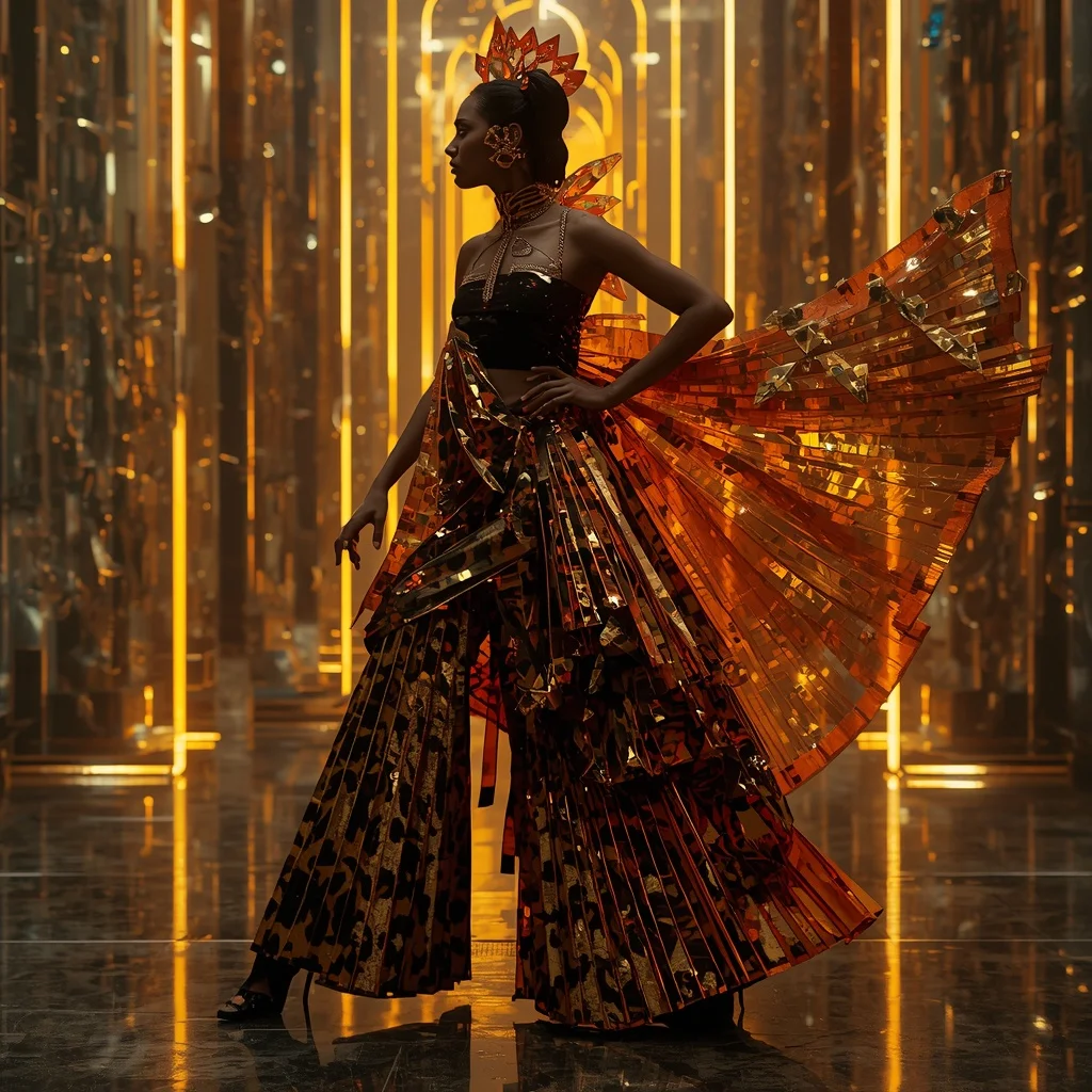 Crystal Leopard Halo Saree with Neon Jungle Fortress | Face Ai Prompt