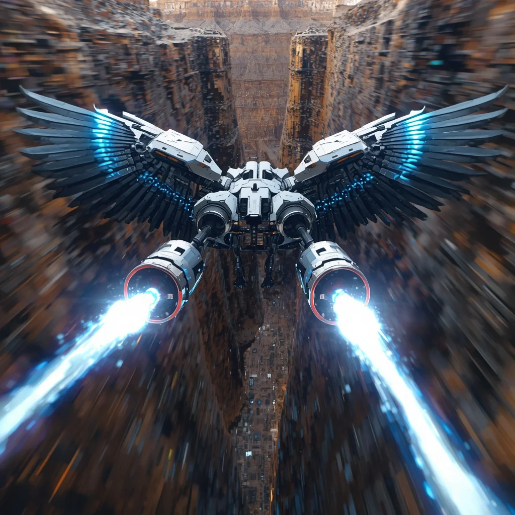 Cybernetic Pegasus with Jet Engine Wings Flying Through a Canyon of Motherboards | Best Prompt For Gemini