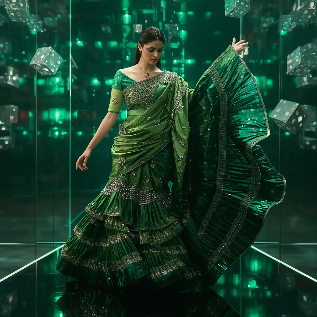 Emerald Voltage Saree with Floating Laser Cubes | Ai Prompt For Reels