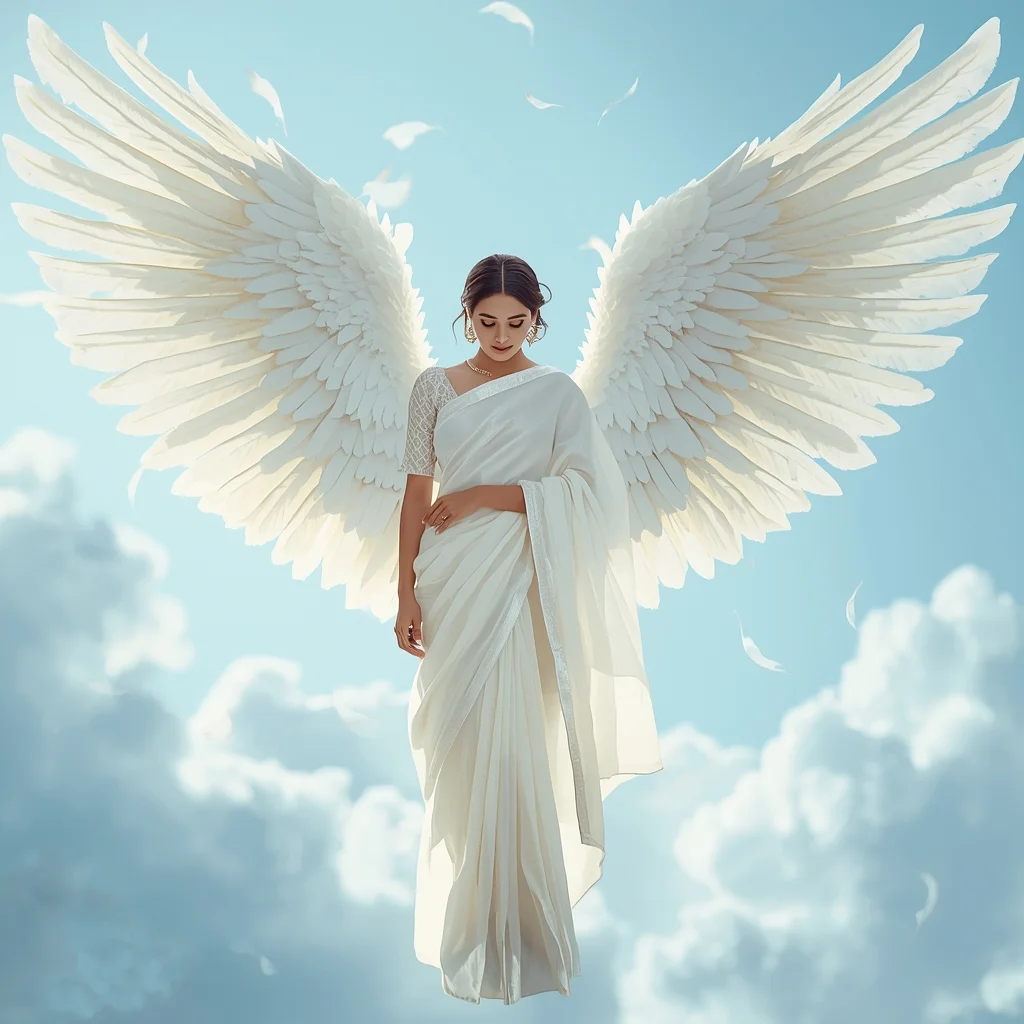 Festive Fancy Saree Pure White Angelic Wing Modern Cinematic | Saree Woman Ai Prompt