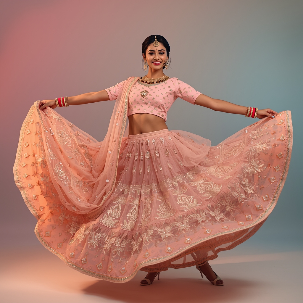 Festive Lehenga Girl Spiral Cross Turn Bloom Expansion Pose | Viral Instagram Ai Prompt