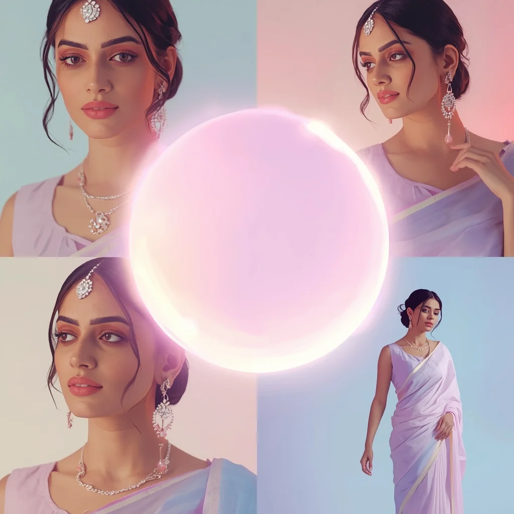 Festive Pastel Saree Aura Sphere Collage | Indian Girl Glow Orb Aesthetic Soft Cinematic Ultra Realistic Viral Prompt | Saree Look Ai Prompt