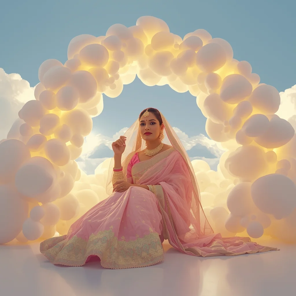 Festive Pastel Saree Cloud Glow Fantasy Realm | Saree Whatsapp Dp Ai Prompt