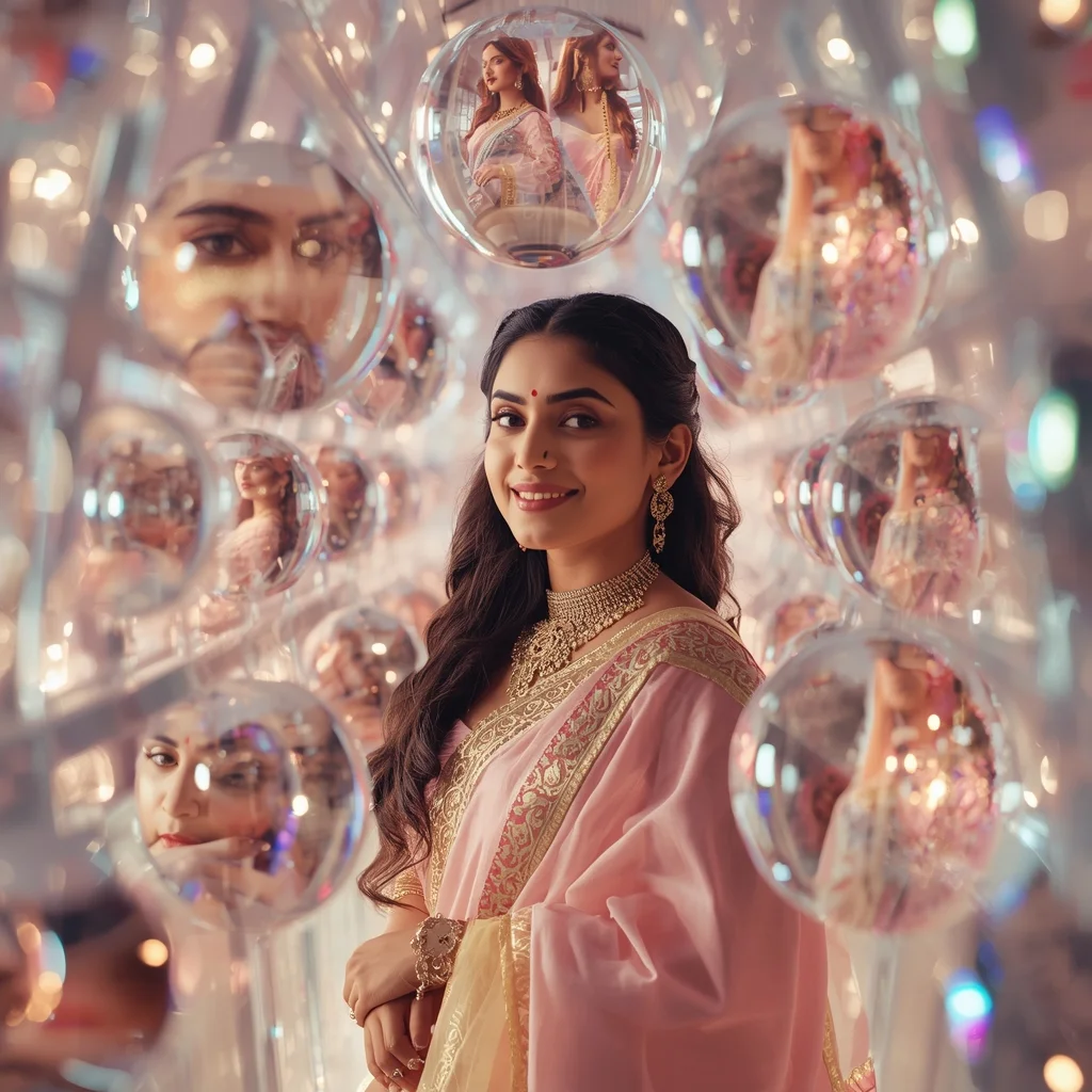 Festive Pastel Saree Crystal Light Sphere Tunnel Collage Luxury Cinematic | Saree Traditional Ai Prompt Indian Culture