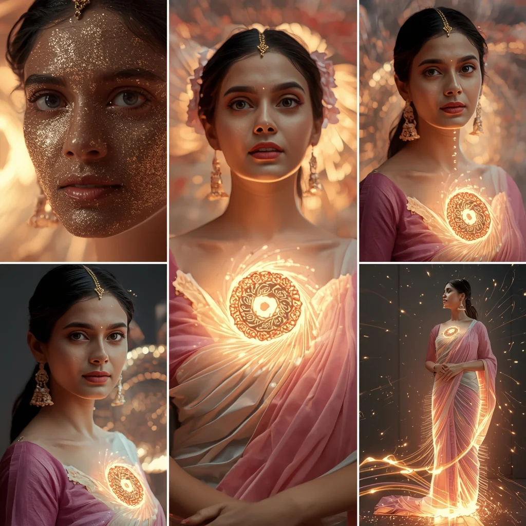 Festive Pastel Saree Hypnotic Ripple Vortex Energy Core Collage | Mesmerizing Glow Prompt | Bridal Saree Ai Prompt For Instagram Reel