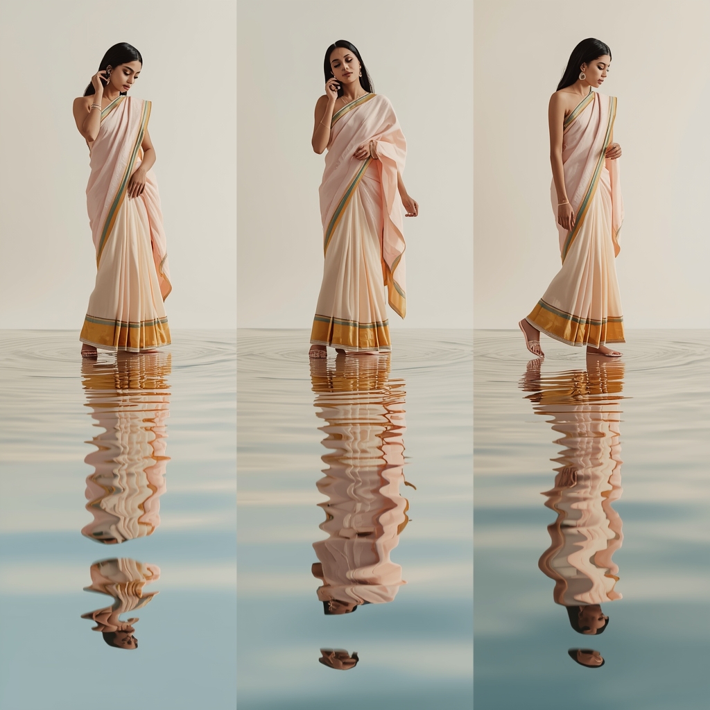 Festive Pastel Saree Water Reflection Mirror Collage | Indian Girl Liquid Reflection Aesthetic Cinematic Viral Prompt | Indian Bride Saree Ai Prompt