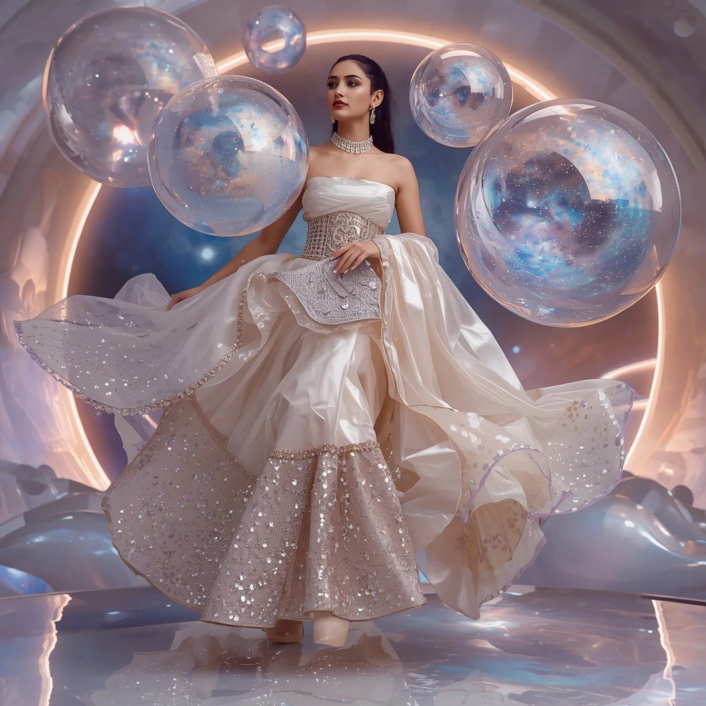 Giant Bubble Galaxy Saree with Floating Dream Dome | Chatgpt Photo Editing Prompts For Girl In Saree