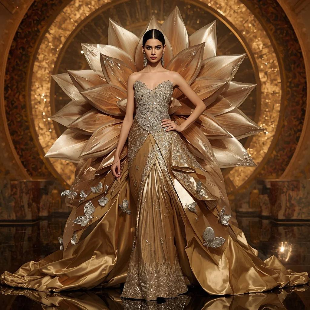 Golden Crystal Lotus Saree with Royal Floral Hall | Maharashtrian Navari Saree Prompt