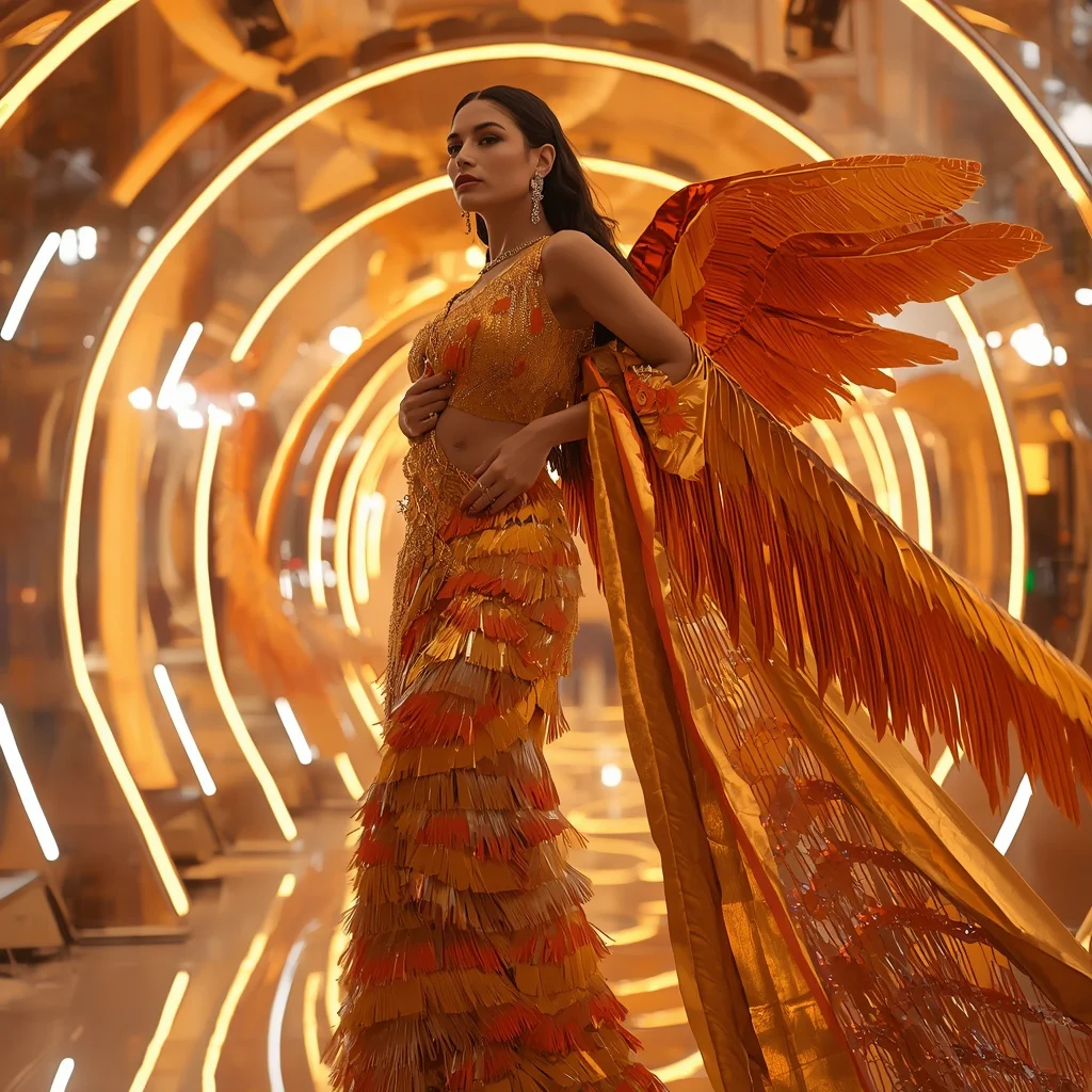 Golden Phoenix Mirage Saree with Floating Neon Wings | Traditional Prompt For Gemini Ai Girl Aesthetic