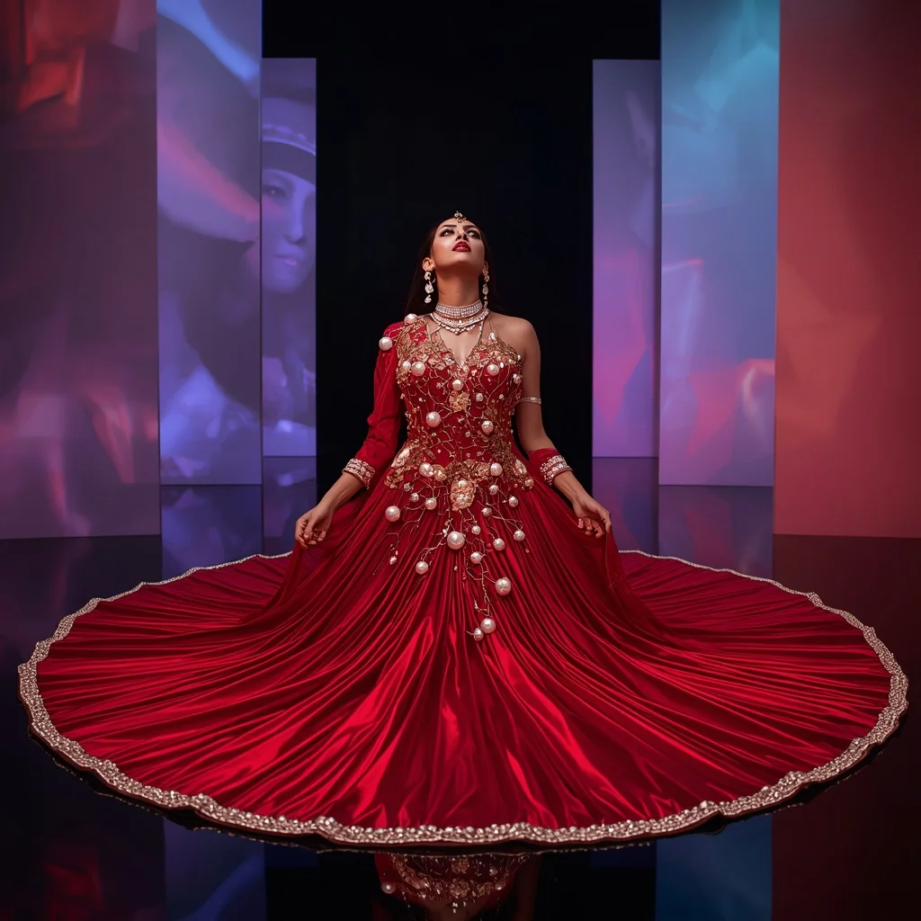 Luxury 3D Molten Rose & Holographic Pearl Festival Saree | Prompt Gemini Saree