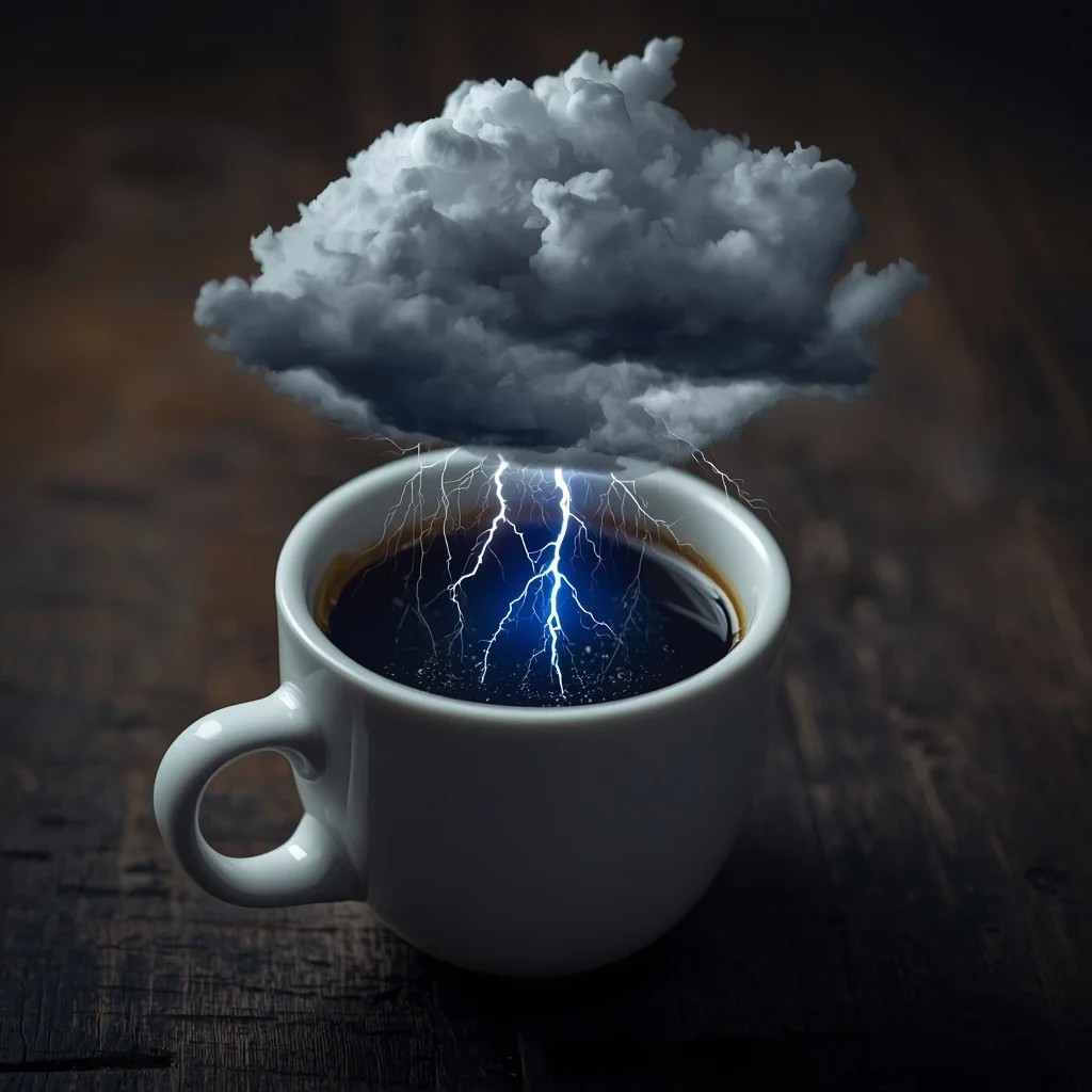 Macro Food Photography of a Coffee Cup Brewing a Miniature Roaring Thunderstorm | Prompt Seen Trending Instagram