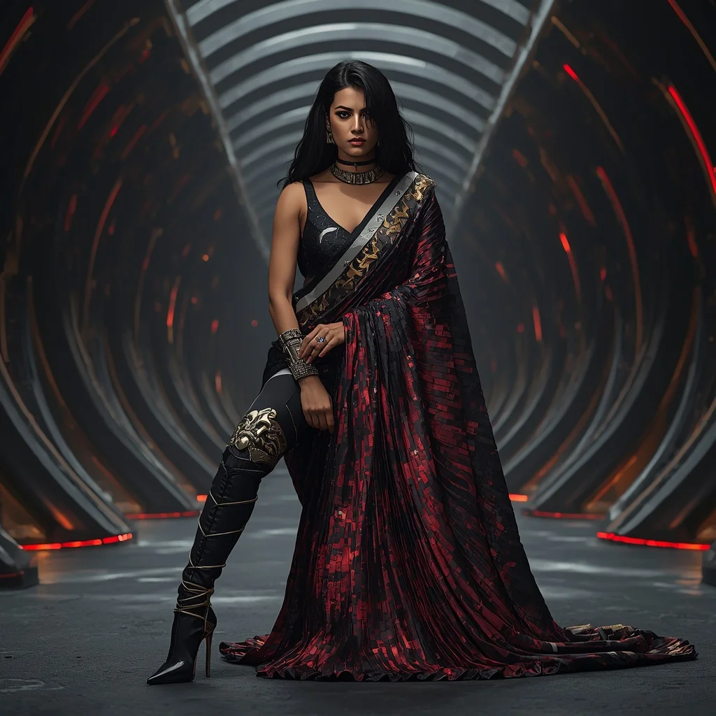 Obsidian Vortex Queen Saree with Eclipse Coil Fortress | Instagram Profile Pic Ai Prompt
