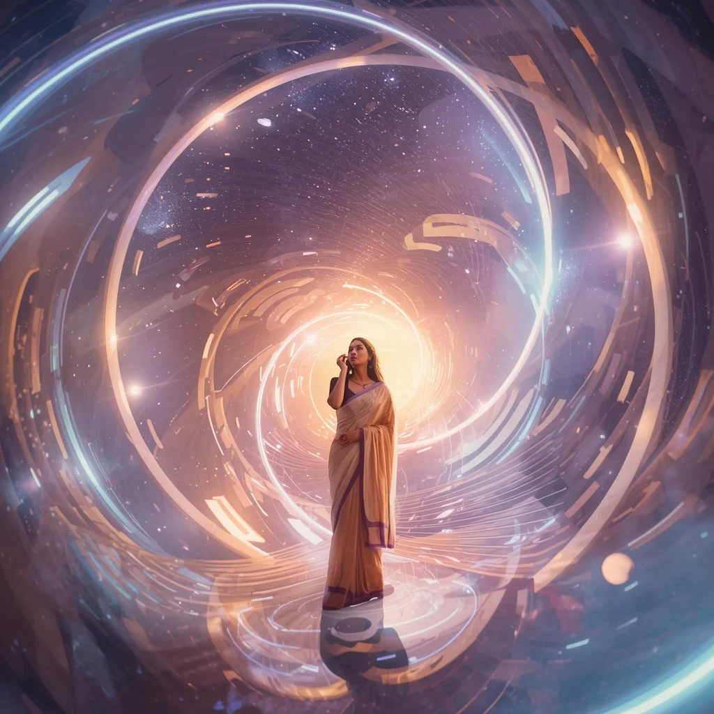 Pastel Saree Hyper Cosmic Light Lens Gravitational Distortion Cinematic Viral Prompt | Saree Selfie Ai Prompt