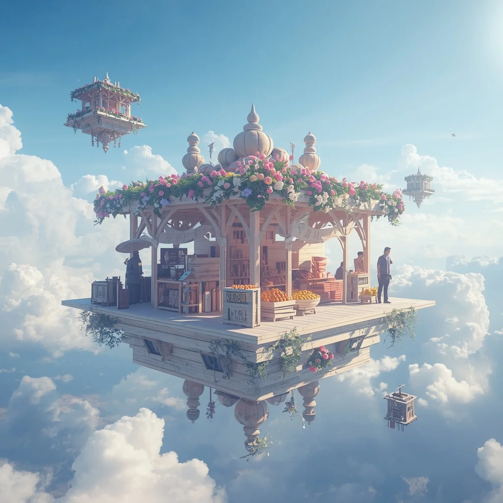Surreal Floating Island Market | Makeup Ai Prompt